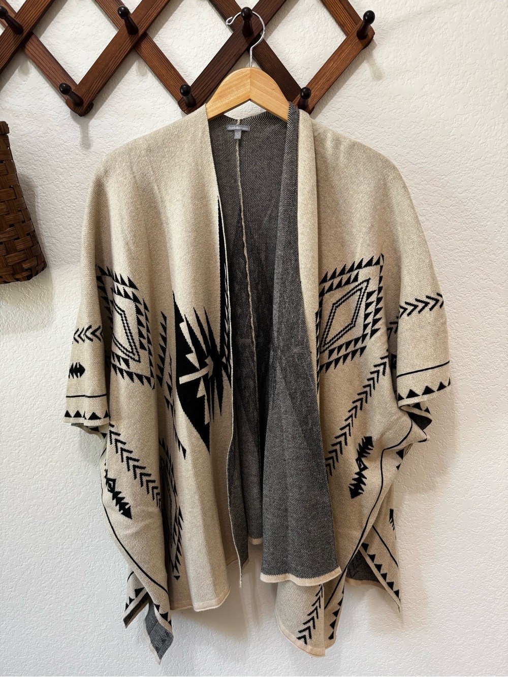 Charlotte Russe Beige & Black Aztec Knit Shawl Cardigan One Size